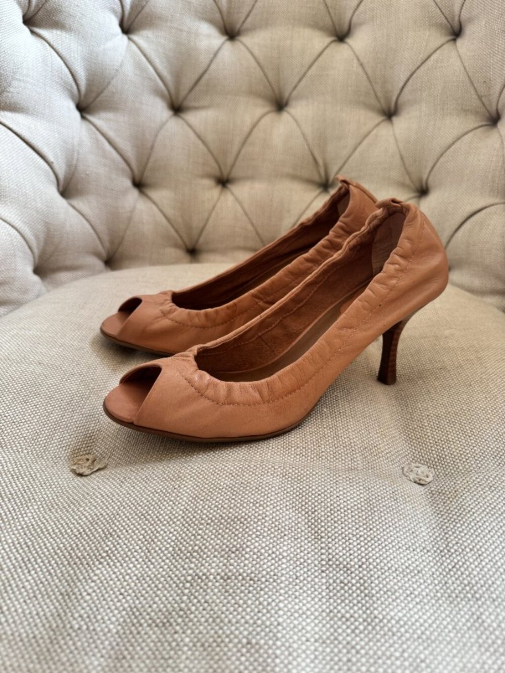 Schutz Scrunched Leather Peep Toe Pumps